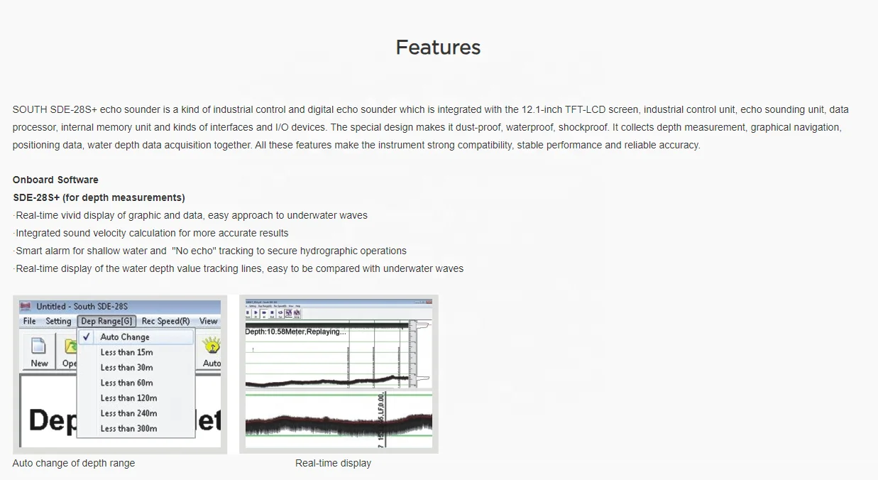SOUTH SDE 28S echo sounder industia ontrol and diota echo sounder with the 12 nch TFT-LCD screen