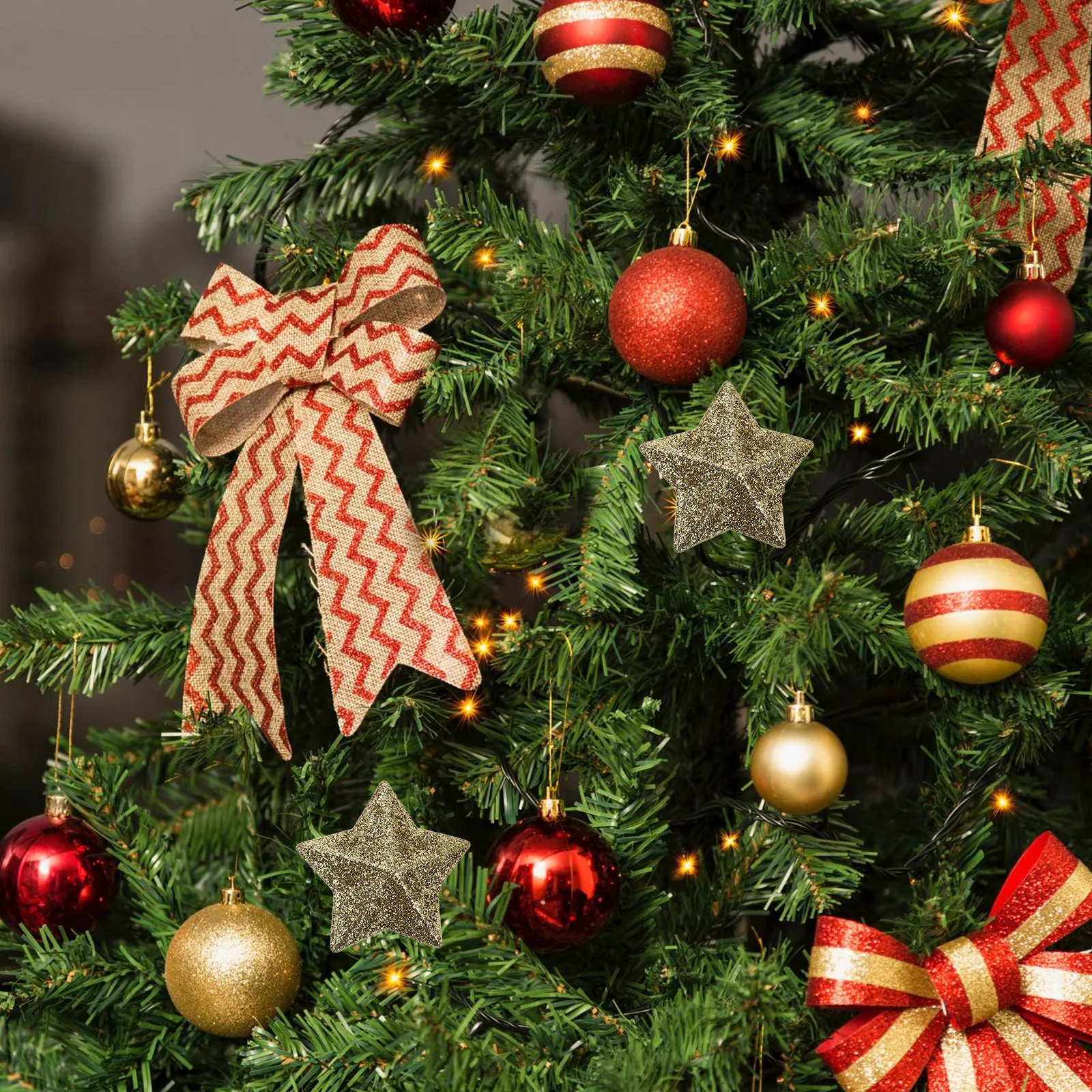 

60 Pcs Christmas Five-pointed Star Ornament Pendant Pentagram Glitter Hanging Decorative Stars Ornaments Plastic