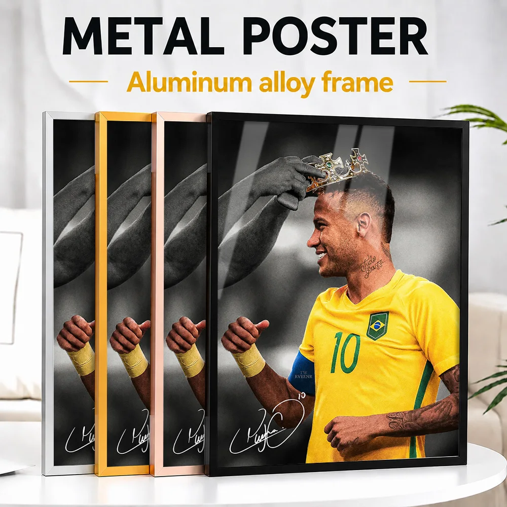 Neymar Jr Metal Poster With Aluminum Alloy Frame Customized Photo Dynamic Action Style Wall Art For Bedroom Memorable Fan Gift