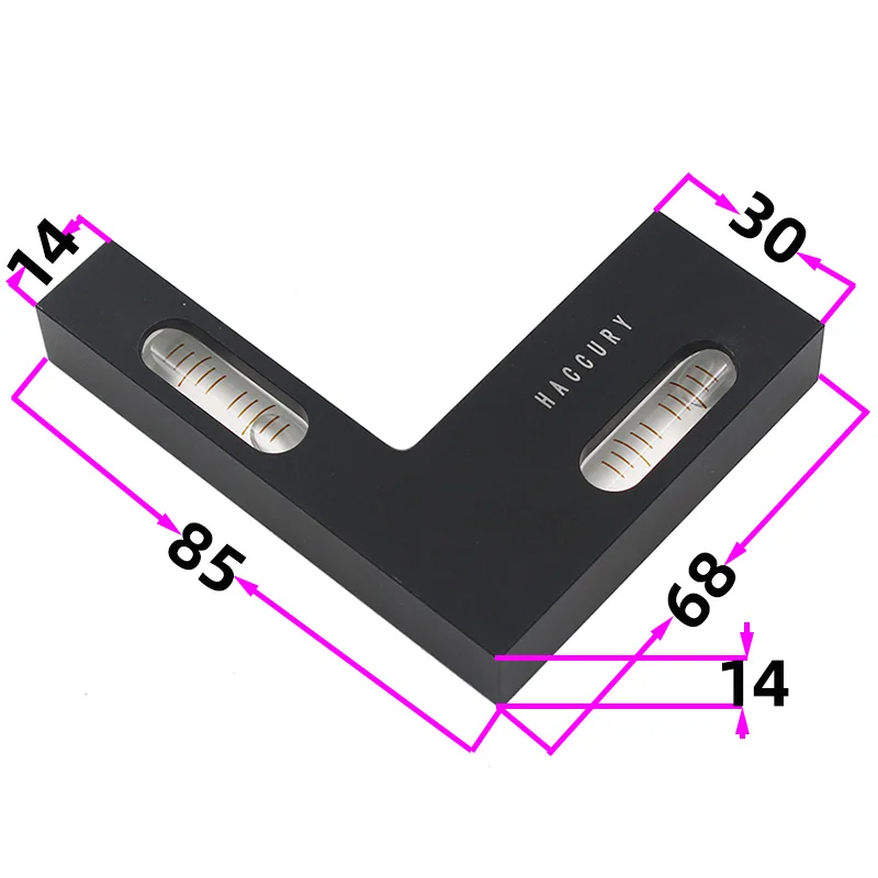 Multi-function L-type Three-direction Three-axis Metal Spirit Level Bubble Vial Amperole L85xW68xH14mm 1PCS