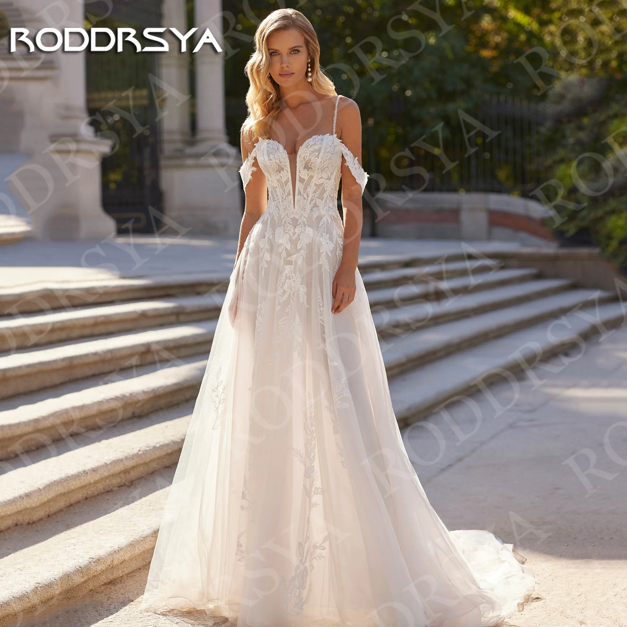 

RODDRSYA Off Shoulder Wedding Dress for Bride Spaghetti Straps A Line Lace Tulle Bridal Gown Customized vestidos de novia 2025