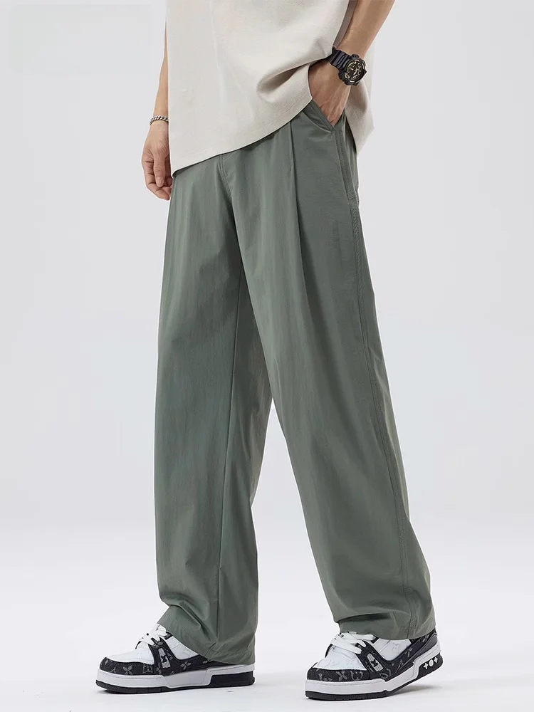 

Slim Fit American Retro Casual Pants Men's Summer Thin Folded Workwear Long Straight Leg Pants Anti-Wrinkle Lightweight