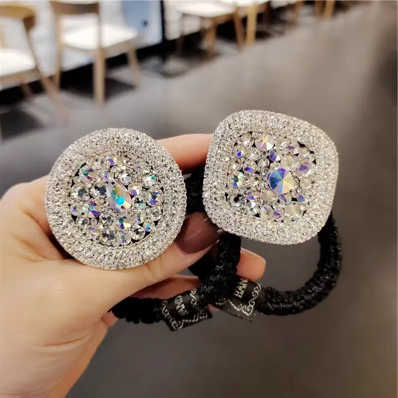 Crystal Hair Tie High Elastic Full Diamond Geometric Shiny Elegant Premium Lightweight Non Slip for Women Daily Silver