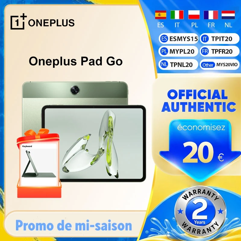 Oneplus Pad Go 8+128G, Disfruta Todo el Día, 8000mAh, LTE, Pantalla 2.4K de 28.85cm con Protección Ocular, Dolby Atmos, Cuatro Altavoces