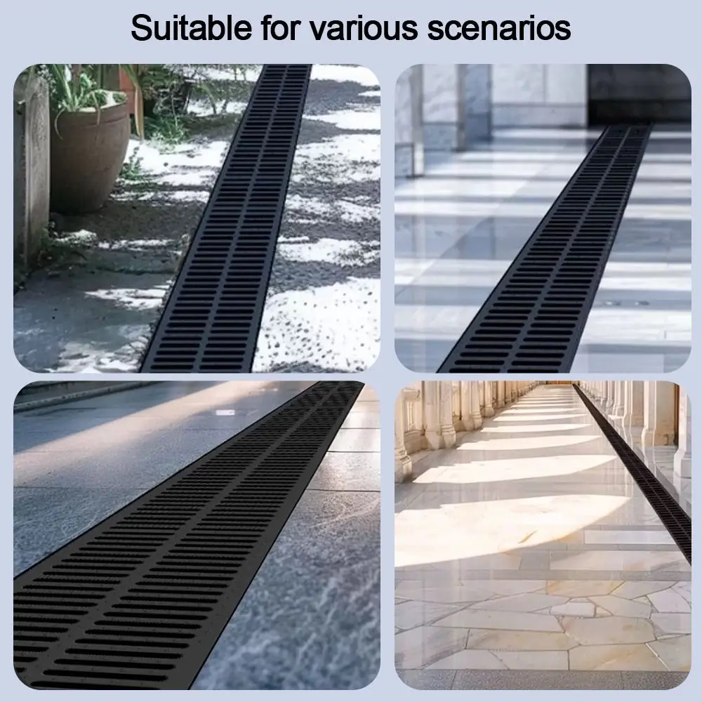 New High Strength Trench Cover Resin Plastic Rectangular Garage Floor Drain Black Grates Drainage Kitchen - view 3