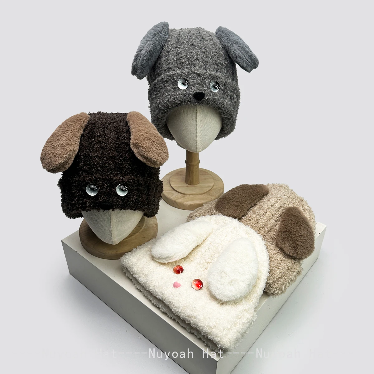 جديد إمرأة الكرتون لطيف آذان الجرو قبعات منسوجة دافئة حلوة موضة عادية بيني الكورية تنوعا في الهواء الطلق ins لينة و لزجة #1