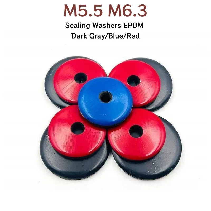 100~250pcs M5.5 M6.3 Sealing Washers EPDM Rubber Waterproof Dustproof Compound Gaskets Non-slip Gasket Dark Gray/Blue/Red