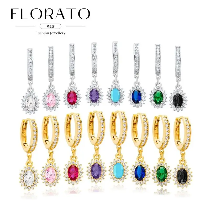 

925 silver ear needle Luxuriously Inlaid With Crystal Multi-color Oval Zircon Pendant Earrings Fashion High-end Wedding Jewelry