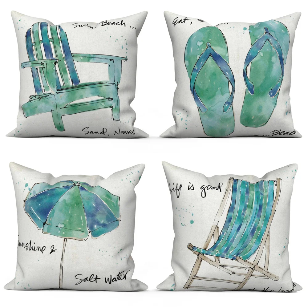 Throw Pillow Cover Home Car Office Decoration Green Blue Beach Seaside    Sofa Cushion