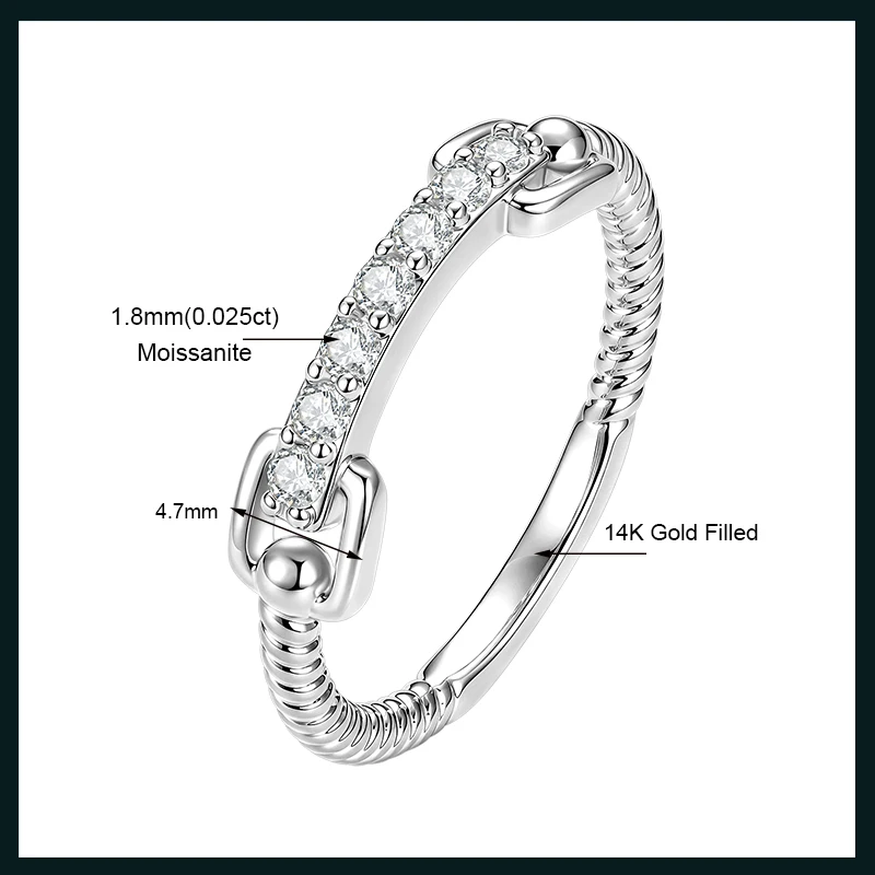 OXTAO Stackable Moissanite Half Eternity Rings Wedding Bands 1.8mm VVS1 Paperclip Chain Twist Link Ring Jewelry 14K Gold Filled