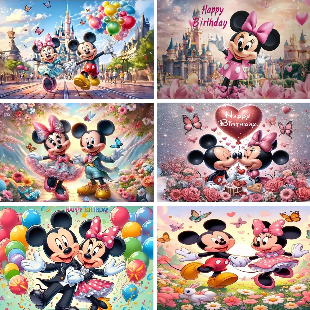 디즈니 만화 미키 미니 미키 마우스 생일 배경 파티 장식 베이비 샤워 용품 어린이 선물 사진 포스터