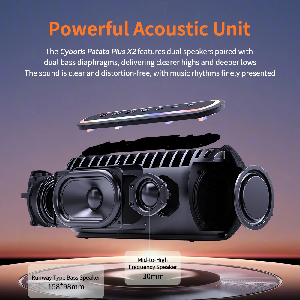 2025 New Cyboris Professional 60W Stereo RGB Music Box 6000mAh Portable Wireless Bluetooth Speakers Hi-fi Bass Party Speaker