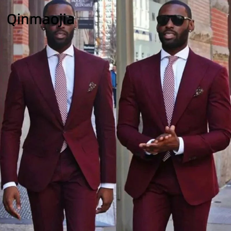 

2024 New Arrival Wine Red Men Suits 2Pieces(Jacket+Pant) High Street High Quality Slim Fit Formal Prom Clothes Fashion