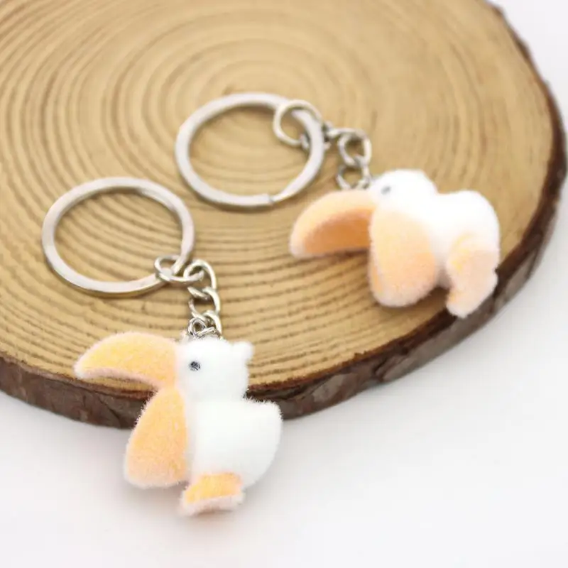 Creative 3D Animal Keychain Flocked Resin Duck Pelican Pendant Cute Bag Charm Backpack Ornament Accessories Yellow White New