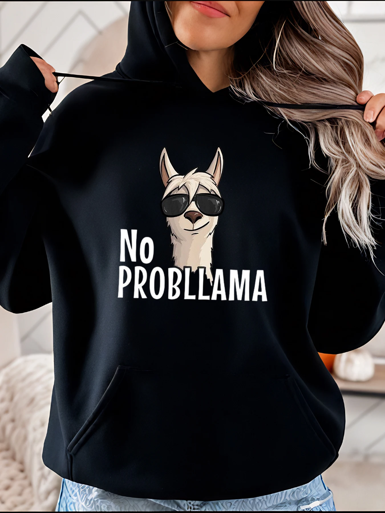 

Толстовка с принтом ламы без проблем, женская повседневная модная толстовка, осенне-зимняя верхняя одежда 280