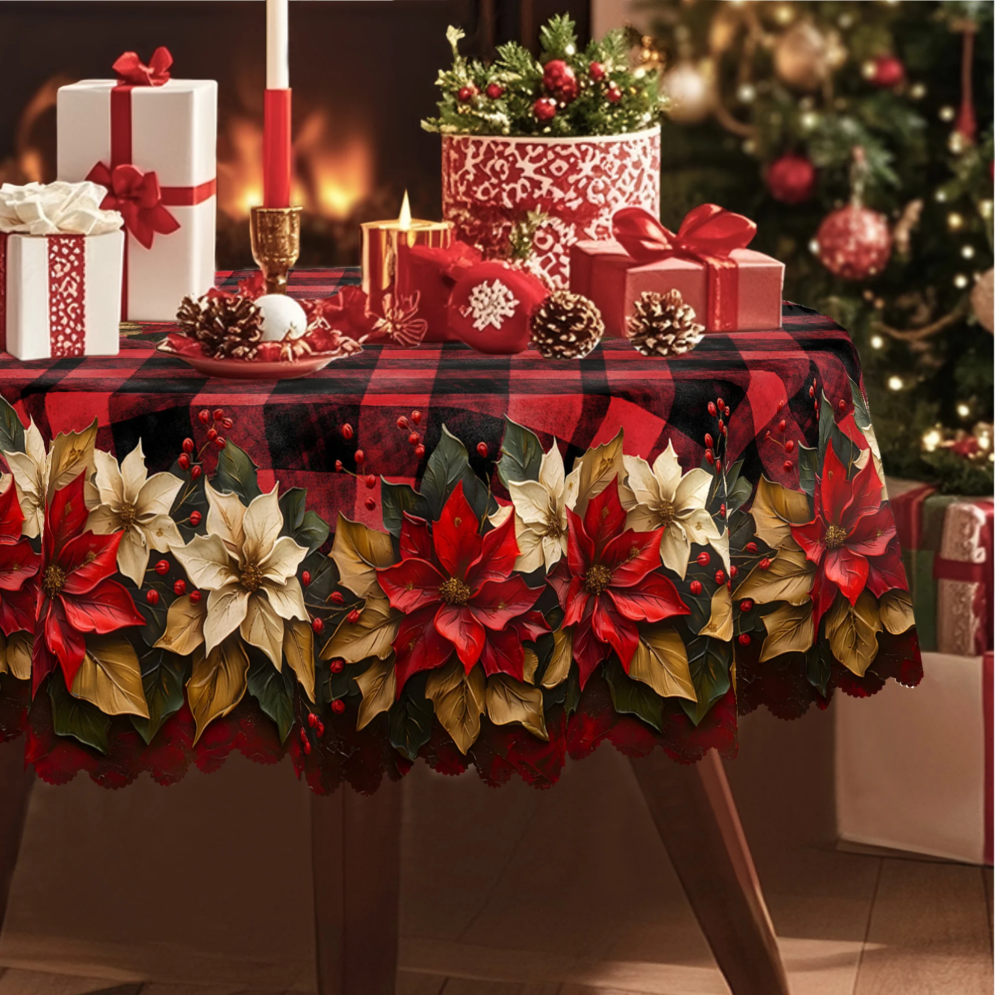 Cover for Indoor/Outdoor Holiday Parties, Winter Home Decor & Christmas Gift, Christmas Table Decorations, Seasonal Dining Setup, Festive Floral Pattern, Machinemade Quality, Festive Gift Shoppers, Easycare Material, Party Planners