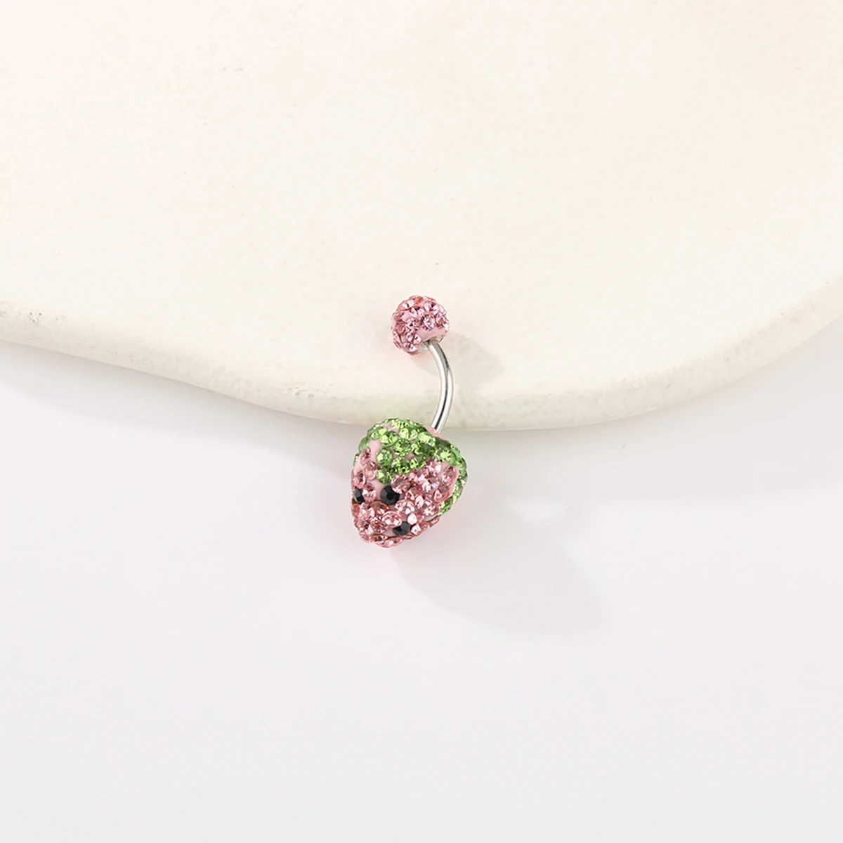 SRCOI Fashionable Stainless Steel Strawberry Belly Button Ring For Women Esthetics Jewelry Full Rhinestone Navel Piercing