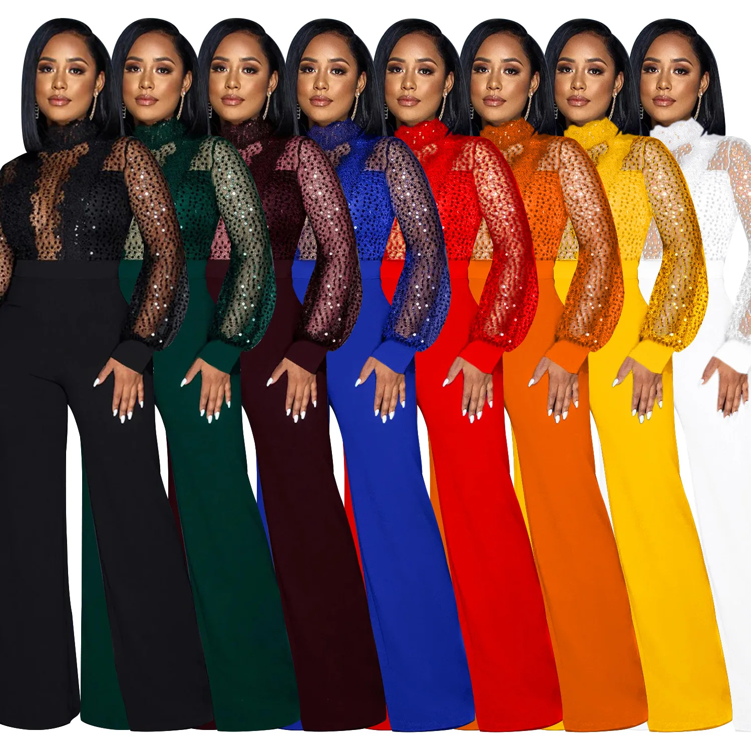 

Ele Hollowout Street Sle Jumpsuit for Women Long Siamese Pants mid Waist Polyester Fabric Summer Collection