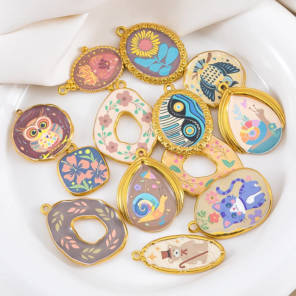 2 قطعة/الوحدة عالية الجودة الفولاذ المقاوم للصدأ المعلقات لطيف الكرتون زهرة البومة الحلزون المعلقات سحر DIY بها بنفسك صنع المجوهرات اكسسوارات