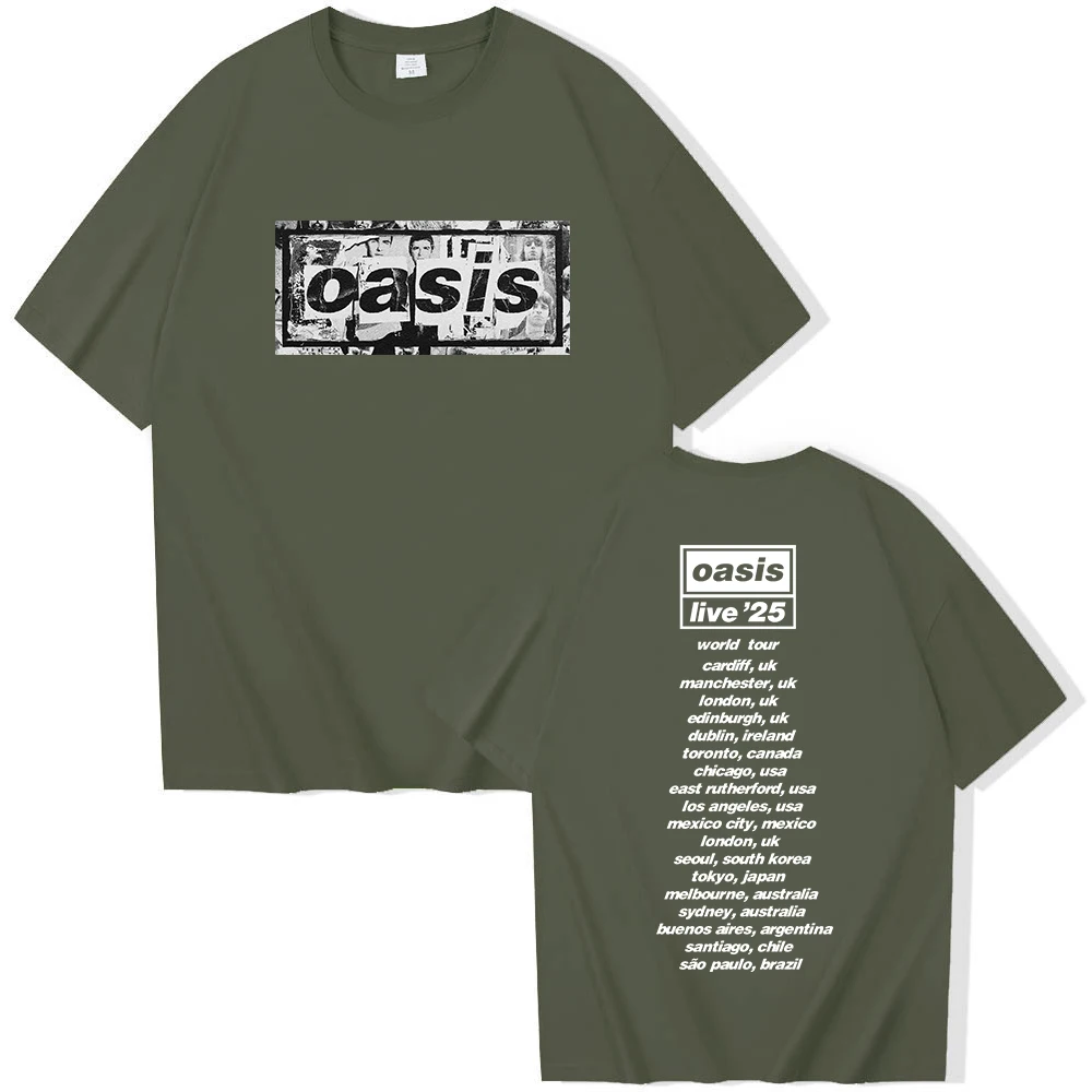 oasis エジンバラ公演限定ツアーTシャツ 黒 12.08.2025 Oasis Reunion Tour 2025 T-shirt Harajuku O-neck Oasis Live 25 Tour