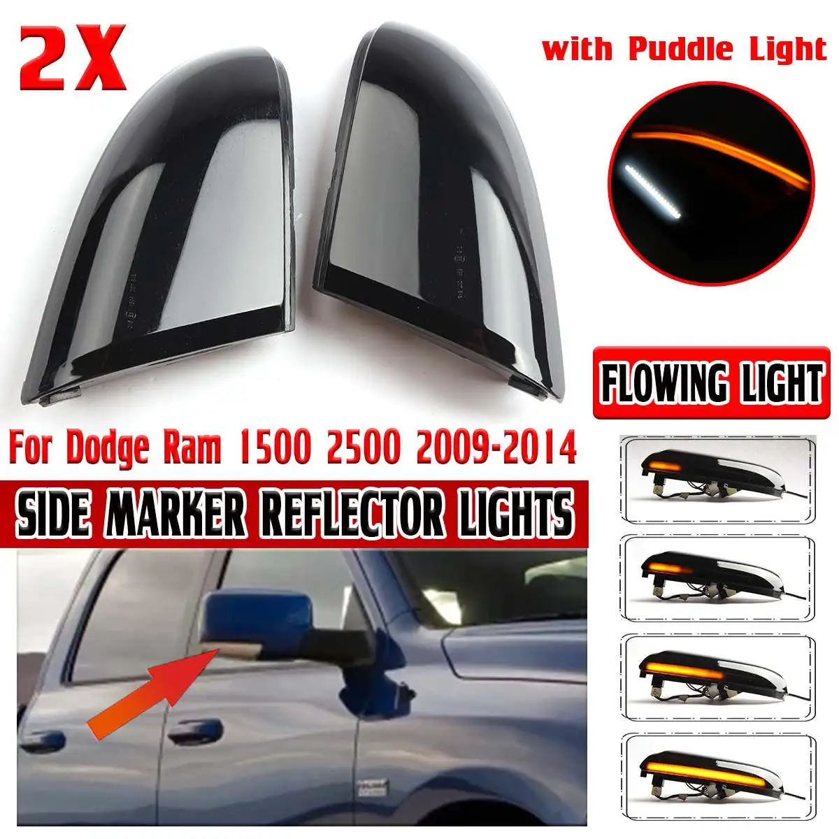 New 2pcs LED Side Mirror Marker Lamps For Dodge Ram 1500 2500 3500 Turn Signal Light DRL Rearview Mirror Indicator Blinker Lamp