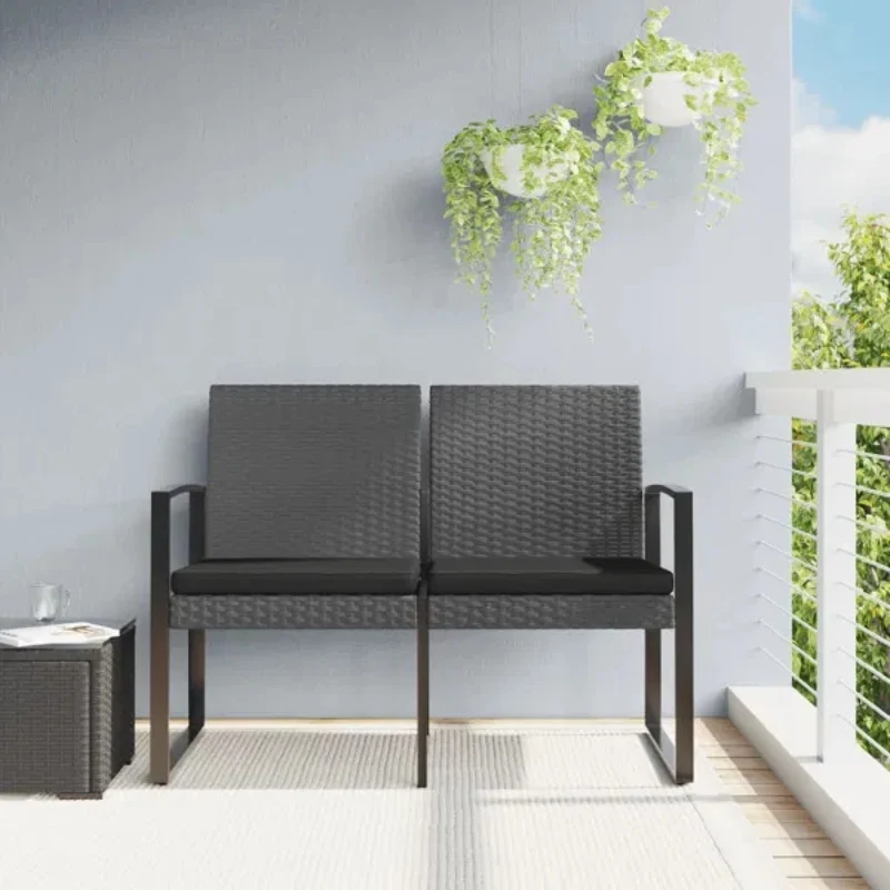 2 Seater Patio Bench Outdoor Rattan Bench with Seat Cushion 2 Seater Dark Gray Woven Outdoor Patio Pool Balcony Leisure Bench