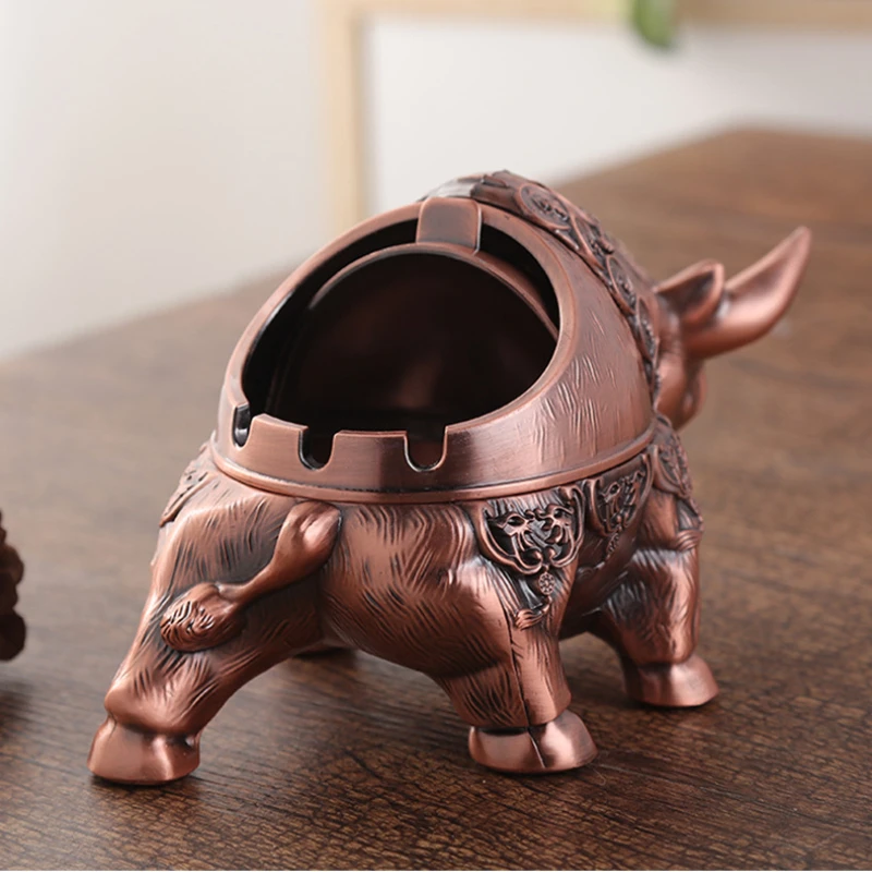 Alloy God Ox Ashtray Decoration, Retro Household Clamshell, Anti-smoke, Air Ashtray, Customization, Wholesale, New