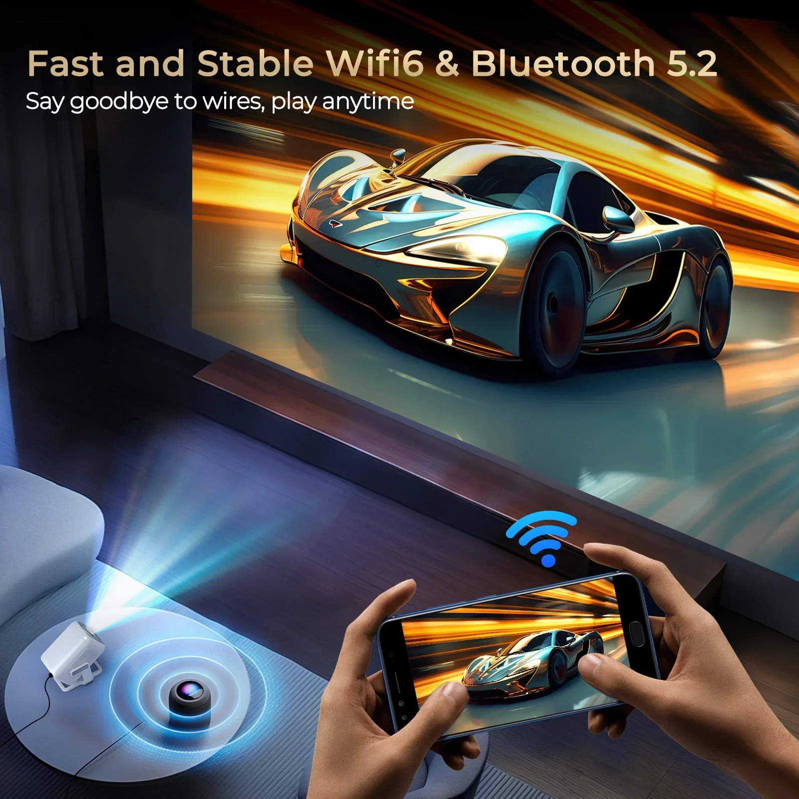 Projetor LynCast 4K X3AQ 600ANSI Native 1080P com foco automático e Keystone 360 °   Gire Android 11 BT5.4 WIFI6 Home Theater portátil