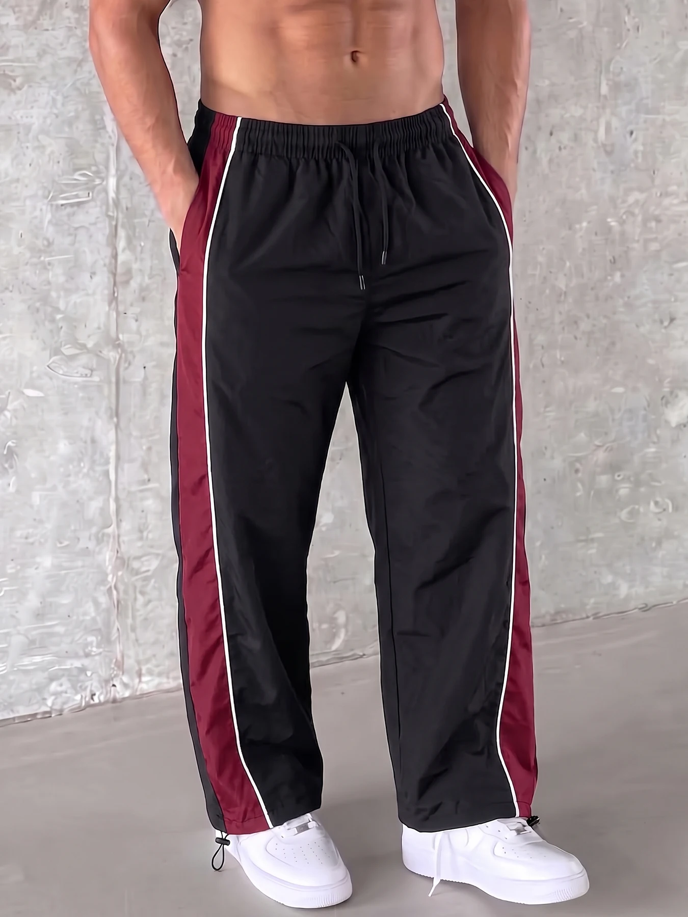 Men's Trendy Sporty Pants with Lines Gym Workout Running Trousers with Side Pockets Athletic Quick-Dry Breathable Sweatpants