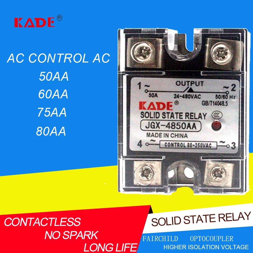 Relé monofásico de estado sólido, Jgx-10AA/25AA/40AA/50 AA / 60AA / 75AA /80AA, CA controlada por SSR, con cubierta de polvo de plástico de 220V