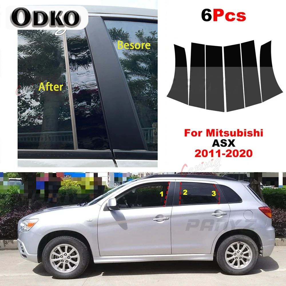 6PCS Car Window Door Column Polished BC Pillar Posts Fit For Mitsubishi ASX 2011-2020 Window Trim Cover BC Column Sticker