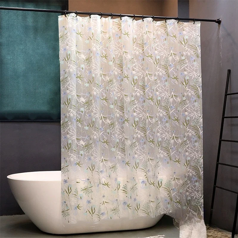 Shower Curtain Floral Leave Bathroom Curtains Transparent Water Resistant with Hook Postal Style Home Decorative Peva Fabric