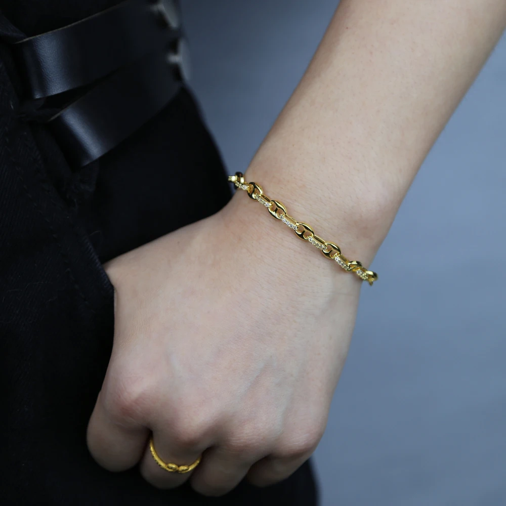 2026 New Gold COLOR Colorful Round Cz Charm Connector Rainbow Zircon Paved For Women Party Punk Hip Hop Bracelet Jewelry