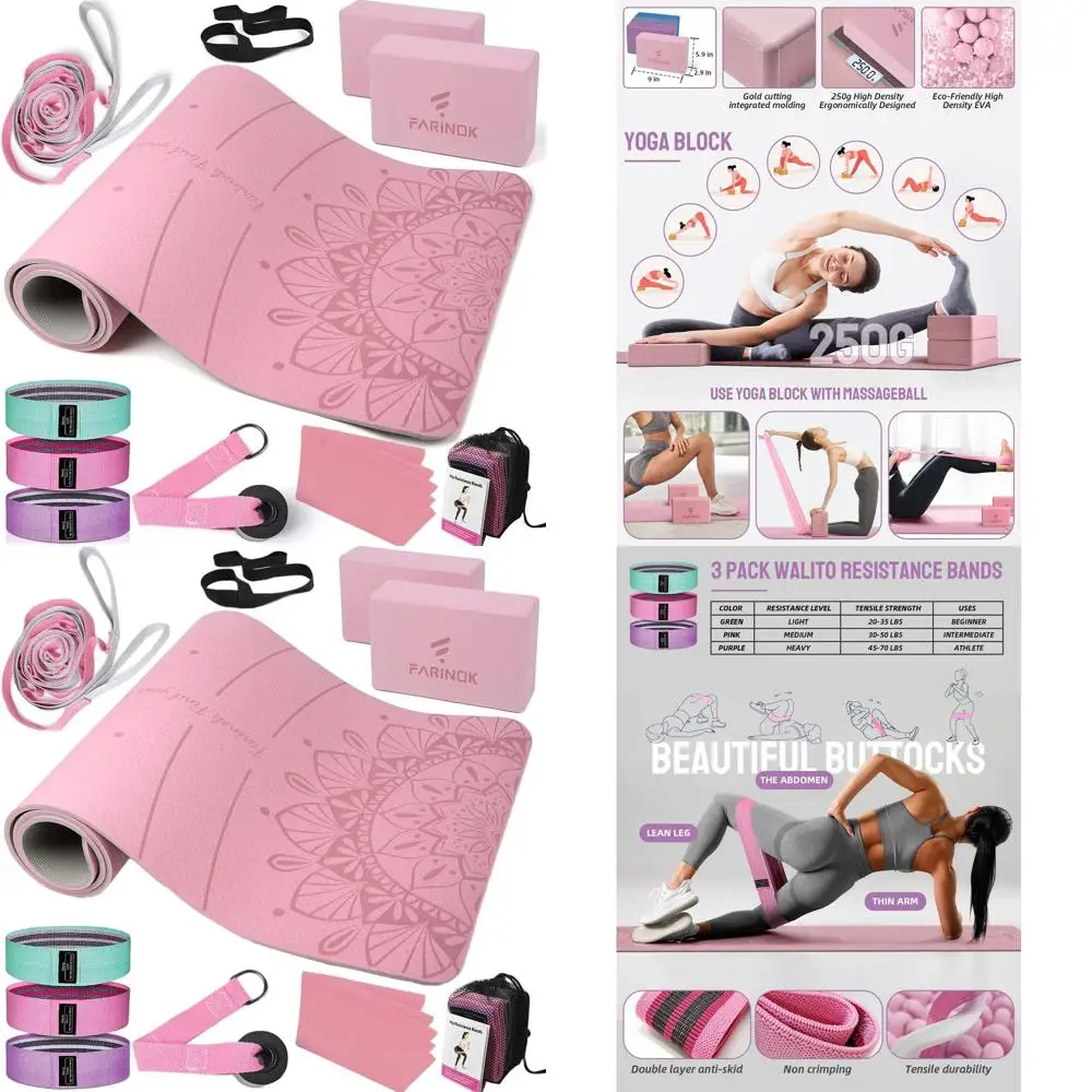 

Beginner Yoga Kit: 1/3 Thick Mat, Strap, Blocks, Bands, Door Anchor, Carry Bag