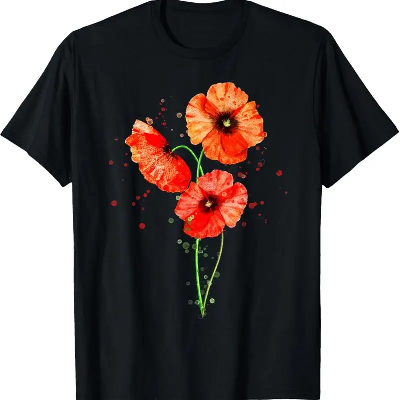 Red Poppies Watercolor Painting Botanical Flower Art T shirt