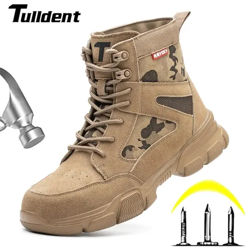 Botas de trabajo para hombre al aire libre, zapatos de seguridad, botas de seguridad antipinchazos, zapatos de trabajo con punta de acero, botas de combate indestructibles para el desierto, protección