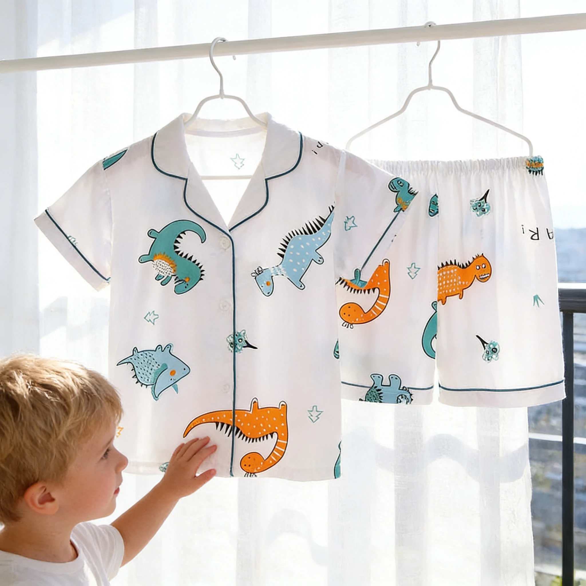 

Детский комплект 2026: Мягкий хлопковый тонкий охлаждающий повседневный домашний костюм с коротким рукавом в европейском стиле для фотосессий