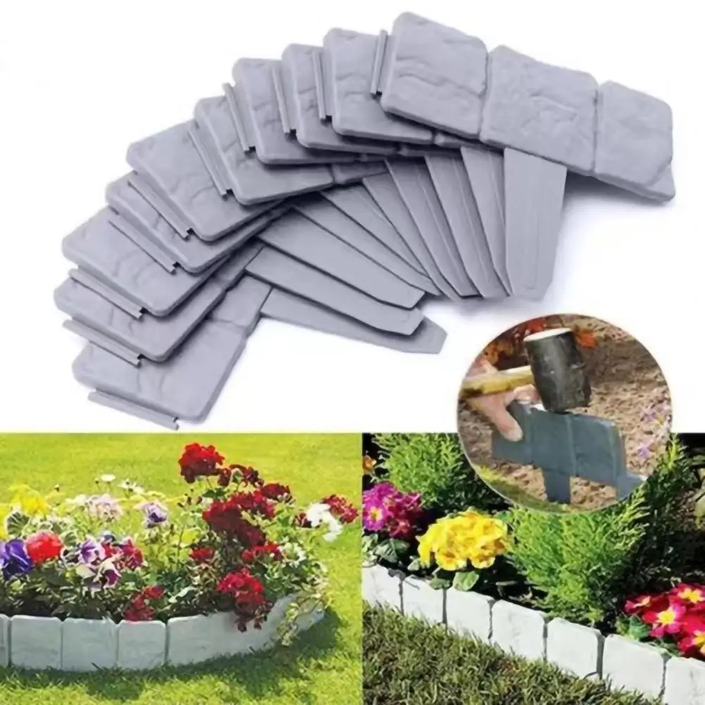 10pcs Simple Garden Fence Plastic Flexible Black Stone Effect Lawn Edging Fencing No Dig Landscape Edging Decorative