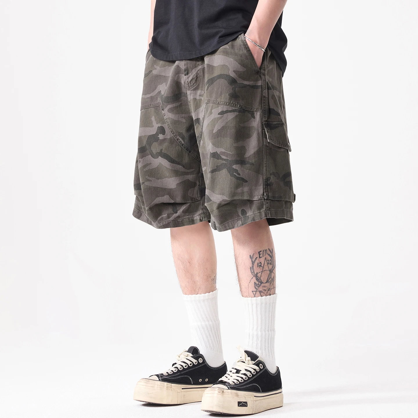

Summer Washed Cotton Camouflage Cargo Shorts Men Outdoor Streetwear Loose Casual Straight Short Pants Vintage Shorts