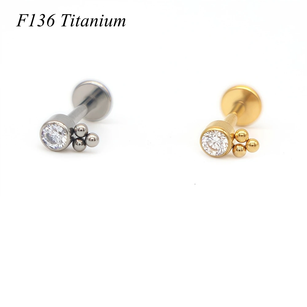 

20pcs ASTM F136 Titanium Lip Stud Labret Bar Ear Stud Internal Thread Body Piercing Jewelry Tragus Clear Zircon 16G