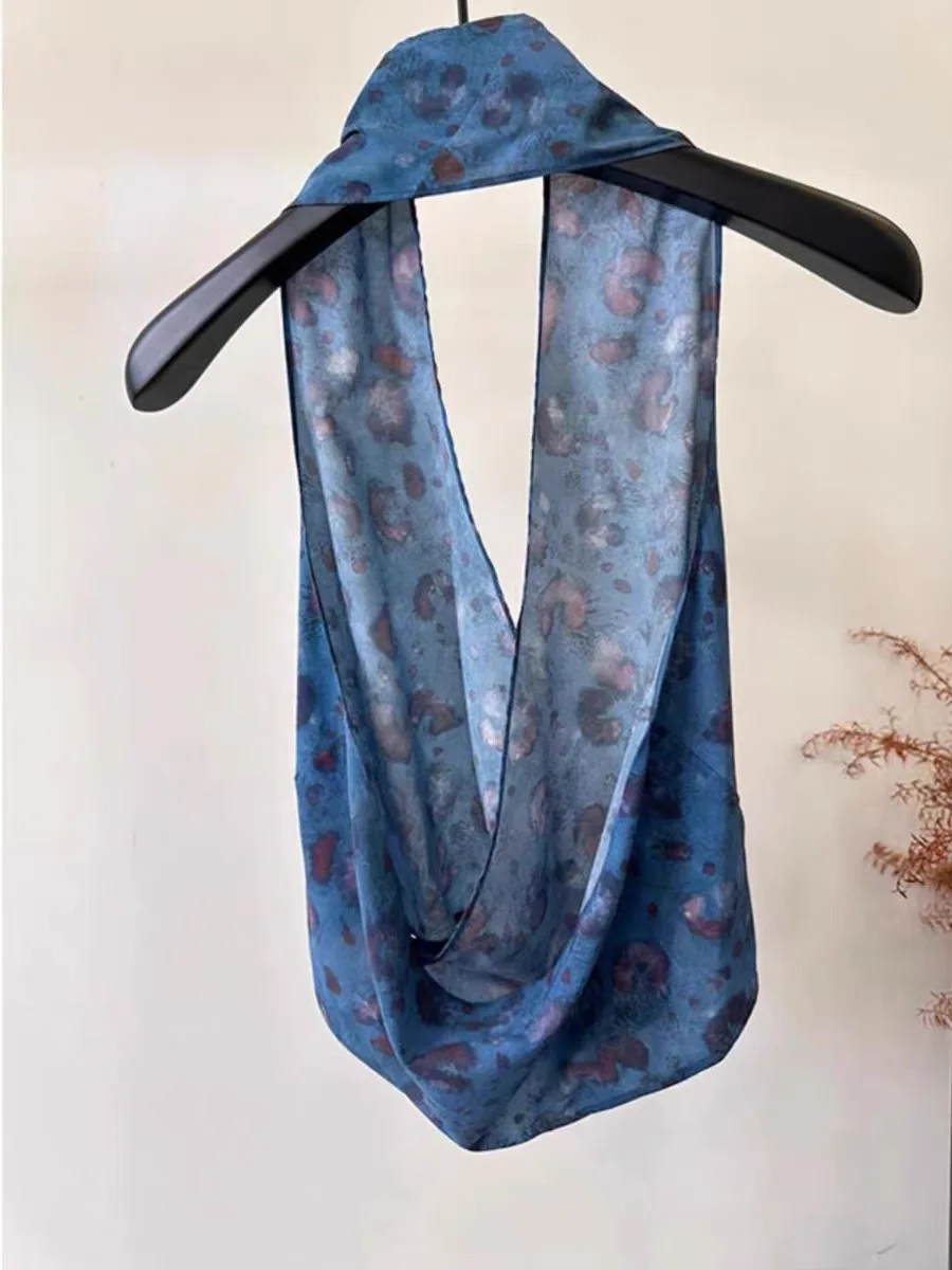 

Ele Sweet Blue Ne Hanging Top Women's Faionable High-End Feeling Korean Sle Slim Fit Silk Blend Summer Commute Top