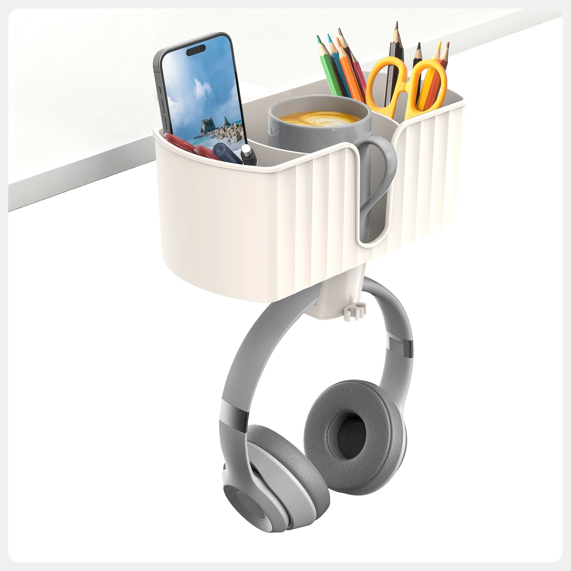 Desktop storage box removable pen holder, earphone holder, water cup holder, multi-functional rack, baffle removable