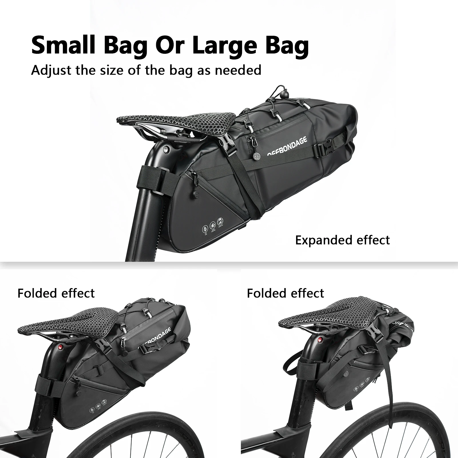 OFFBONDAGE Bike Bag Waterproof 15L Large Capacity Bicycle Saddle Bag Cycling Foldable Tail Rear Bag MTB Road Trunk Bikepacking