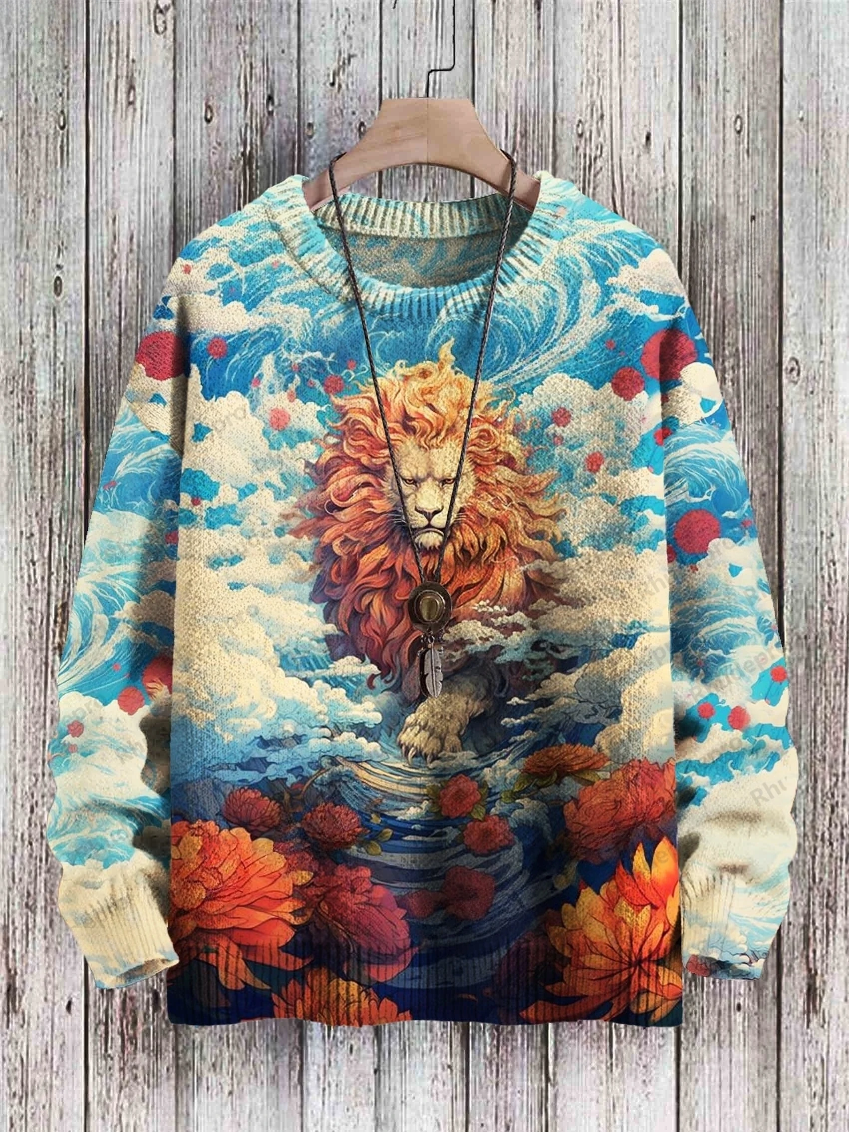 Moon Raven Art 2027 Retro Eagle Pattern 3D Printed Men's Knitted Pullover Winter Unisex Casual Warm Knit Pullover Sweater
