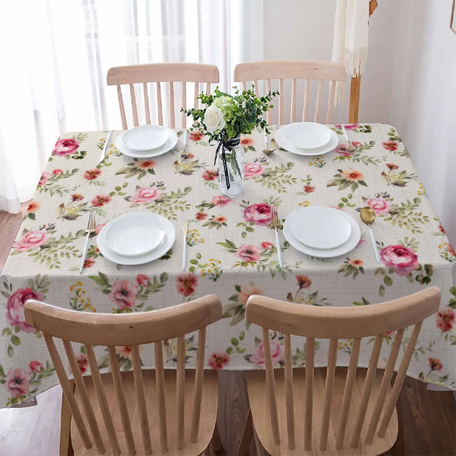 Watercolor Floral Hand-Painted Plant Retro Table Cloth Waterproof Dining Tablecloth Kitchen Decorative Party Table Cover