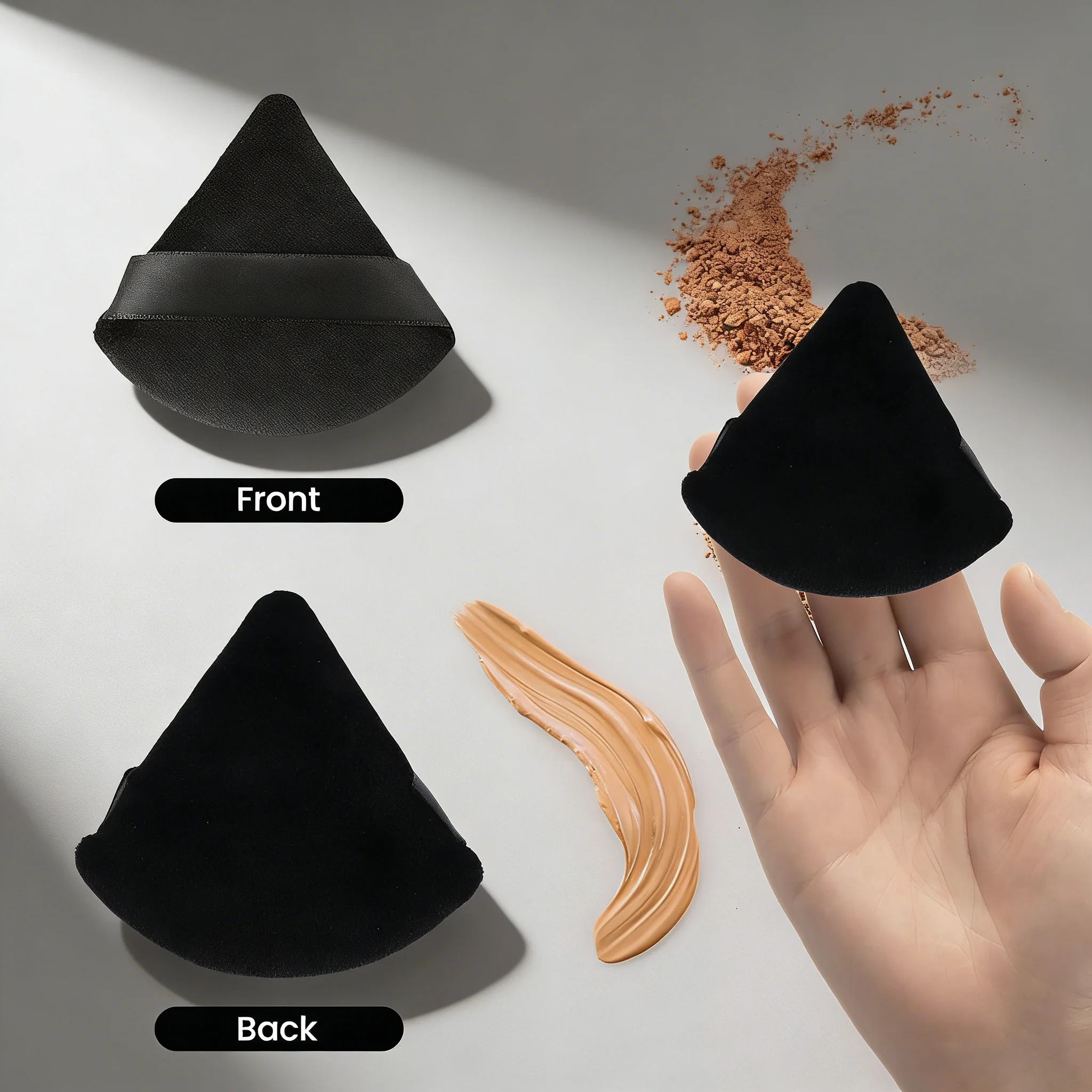 10 szt. Czarnych Trójkątnych Gąbeczek do Makijażu, Aksamitne Gąbki do Rozprowadzania Podkładu, Miękkie Kosmetyczne Blendery do Twarzy, Zestaw Narzędzi do Makijażu