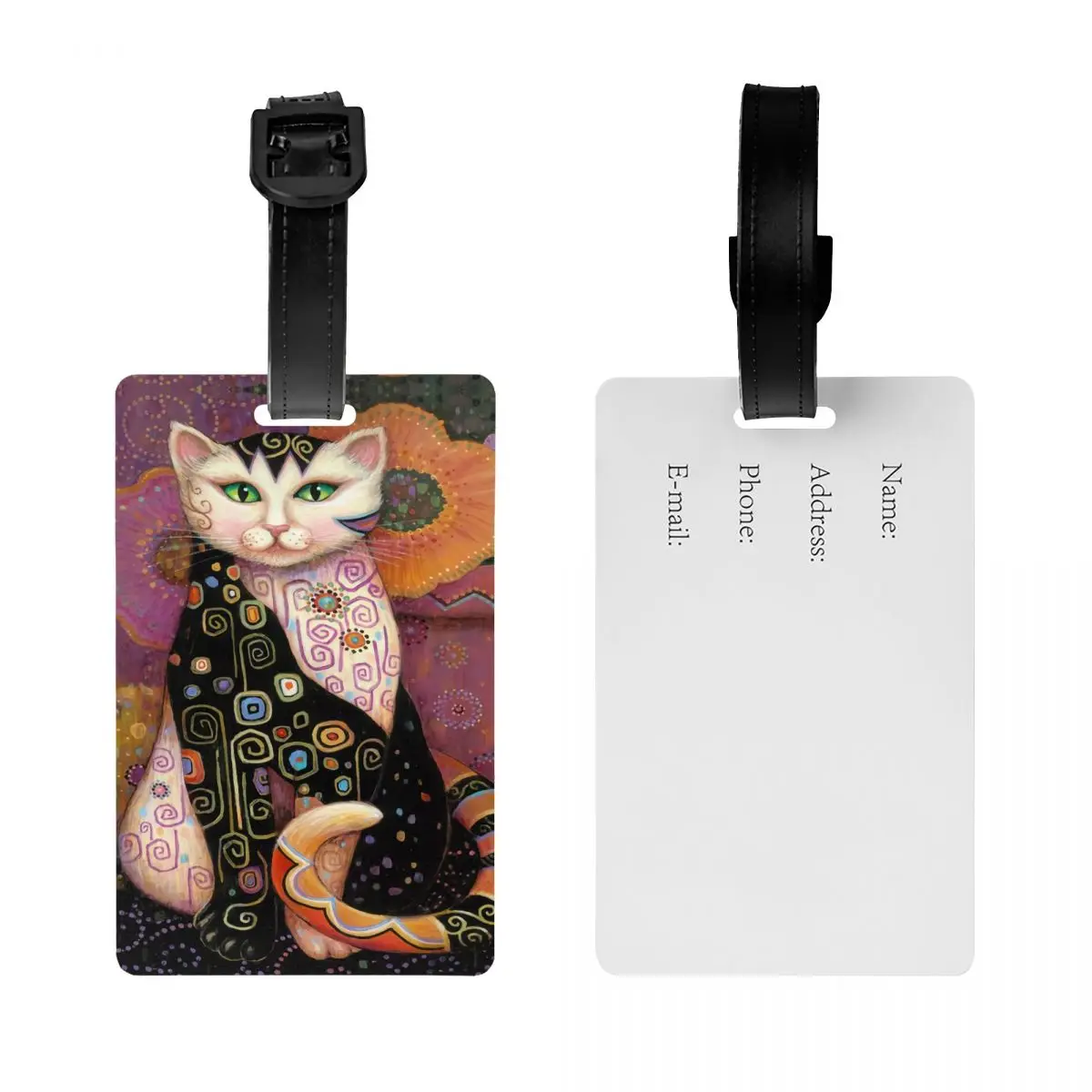 Gustav Klimt Cat Painting Luggage Tag Vintage Suitcase Baggage Privacy Cover ID Label