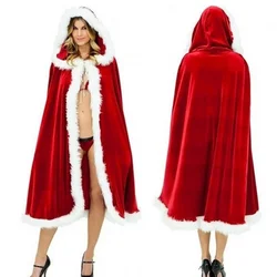 Disfraces navideños de Halloween para mujeres adultas, capa con capucha Sexy, ropa roja de piel de terciopelo de Santa Claus