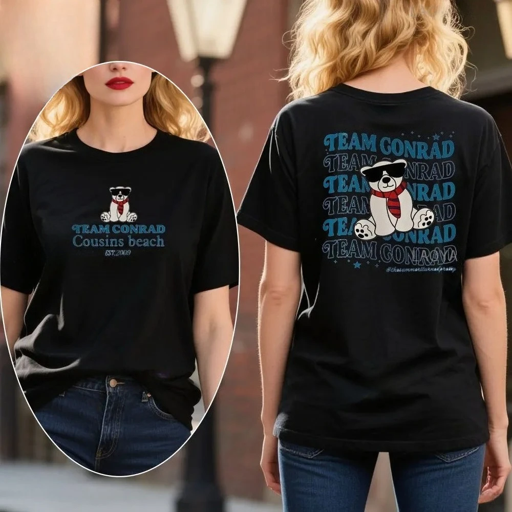 تي شيرت نسائي جميل على الوجهين من الصيف تي شيرت للشاطئ تي شيرت فريق كونراد بطن إرميا قميص سوف نصل على صيف دائمًا