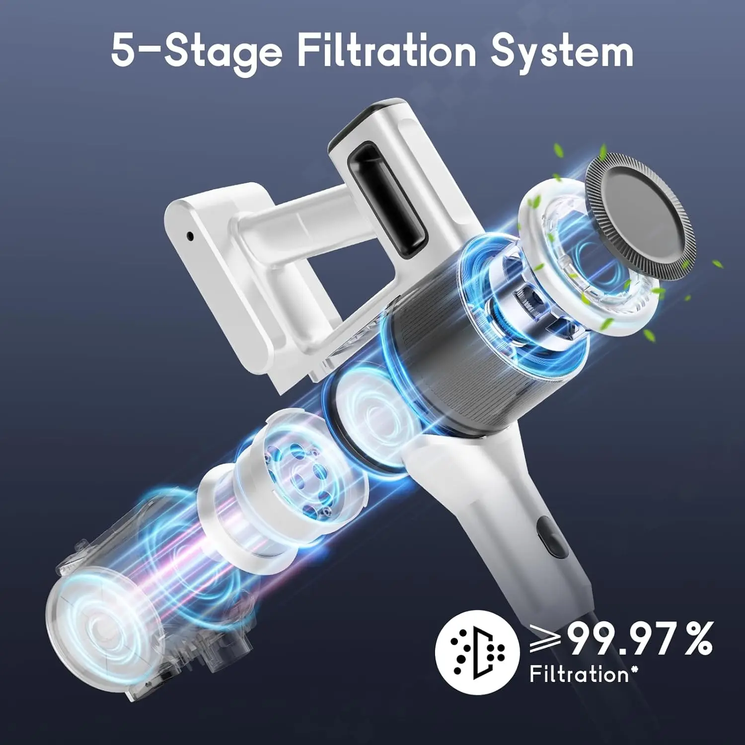 Aspirapolvere senza fili per la casa - Aspirapolvere leggero da 30 Kpa con batteria ricaricabile, autonomia massima di 45 minuti, 8 in 1 H